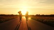 © Валерий Зотьев - two friends running sunset, team group girls running sunset, silhouette athletic girls, teamwork team running girls, woman sport recreation, enjoying life, profile exercises, sportswear, jogging