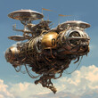 Steampunk-inspired flying machine.