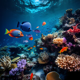 Fototapeta Do akwarium - Underwater coral reef with colorful fish.