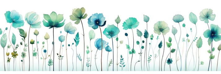 Teal several pattern flower, sketch, illust, abstract watercolor