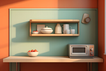 Wall Mural - kitchen space with a sleek wall-mounted microwave 