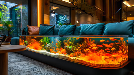 Wall Mural - Coffee Table Aquarium.Interior Oasis with Fish