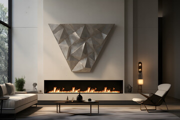 Wall Mural - living space with a striking angular fireplace