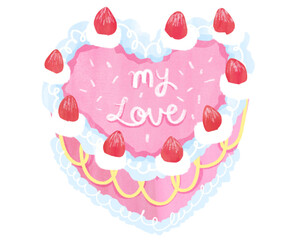 Heart-shape cute frosting buttercream pink cake, Birthday celebration, Valentine