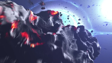 Wall Mural - black hole pulling stars and asteroids. 3d rendering of large black hole pulling asteroids, 2024