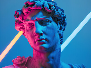 Wall Mural - Ancient Greek sculpture of a man with neon light