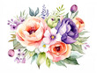 Watercolor beautiful bouquet seamless flower decorative elements template isolated on a white 2d background