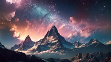 Landscape Of Mountain And River On Night Sky Abstract Background. Generative Ai.