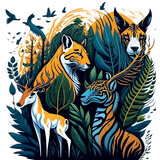 Fototapeta Dinusie - Colorful illustration for World Wildlife Day with flora artwork 