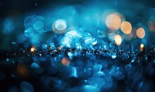 Blue Bokeh, Raining Light, Blurry Lights, Blurry Background, Blue Confettis On A Black Background, Underwater, Night Lights, City Lights, Haze, Depth Of Field, Round Bokeh, Circle, Generative AI
