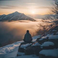 Wall Mural - silhouette of a person in the mountains