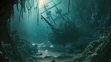 Broken Pirate Ship. 4k Video Animation
