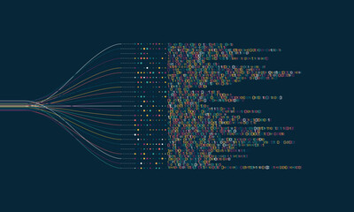 Poster - Big data visualization. Social network, financial analysis of complex databases. Data mining. Vector technology background. Information analytics concept.
