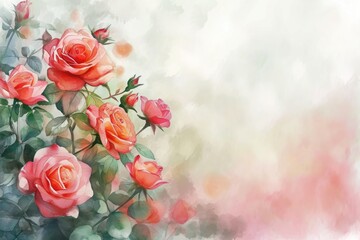 Canvas Print - Pastel Watercolor Roses with Soft Background. Elegant roses in watercolor with pastel hues and gentle backdrop.