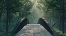 Modern Footbridge Throught Forest