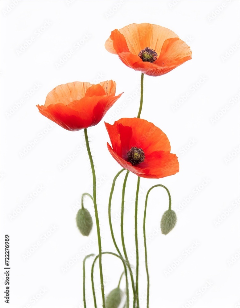 poppies isolated on white background. studio shot.