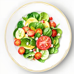 Wall Mural - Healthy salad plate, watercolor illustration