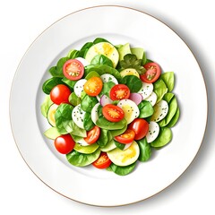 Wall Mural - Healthy salad plate, watercolor illustration