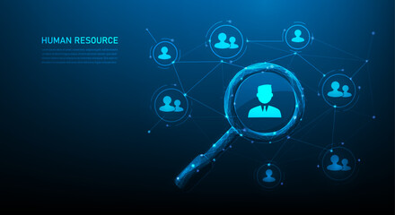 recruitment employment and human resource management technology on blue background. hr management selection. vector illustration fantastic design.