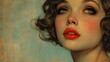 Vintage Elegance background: Retro woman in vintage style. Digital art for Horizontal cinematic poster, retro vintage art, big red lips.