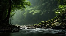 Majestic Amazon Rainforest River. Captivating Nature Wallpaper Design Exuding Serenity And Beauty