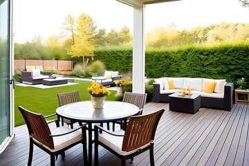 Wall Mural - Outdoor patio, cozy summer terrace with furniture