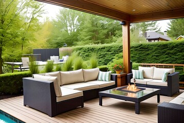 Poster - Outdoor patio, cozy summer terrace with furniture