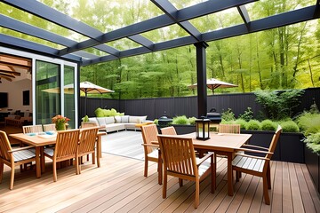 Wall Mural - Outdoor patio, cozy summer terrace with furniture