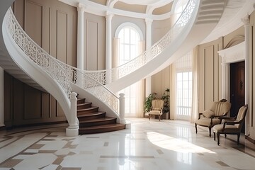 Wall Mural - Luxury staircase in a high end home, interior hallway with staircase