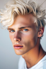 Hyperreal photography, flawless portrait of a fresh looking young man with blond hair - Generative AI