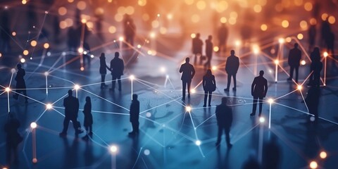 View of a crowd with a network of connections. Big data, smart city, wifi concept. generative ai.