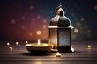 Ornamental Arabic lantern with crescent moon - Ramadan Kareem, Eid Mubarak premium vector illustration with luxury design. Blue pink gradient eid mubarak background with star and moon. Islamic light 