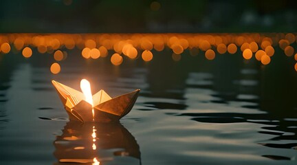 Wall Mural - a paper boat floating on top of a body of water