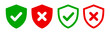 Shield with check mark and cross mark icon, security approval check icon, digital protection and security data sign – vector
