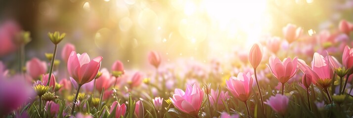 Poster - Spring Morning Tulips in Sunlit Garden