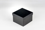 Fototapeta Psy - A black luxury cardboard box is isolated on white background with its lid on