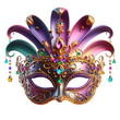 © Abuhena - mardi gras Carnival elegant golden party face mask with pink and green diamond 3d illustration front view isolated on transparent background