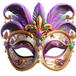 © Abuhena - mardi gras Carnival golden party face mask with pink and green diamond 3d illustration front view isolated on transparent background