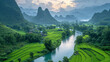 Rice and rice field at Phong Nam village in Trung Khanh, Cao Bang, Vietnam. Landscape of area Trung Khanh, Cao Bang, Vietnam