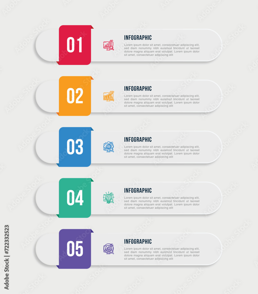 Vector vertical infographic template design. 5 options or steps ...