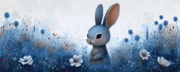 Wall Mural - Watercolor easter bunny in the grass