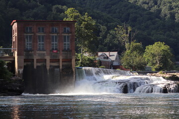 Wall Mural - Waterfall and dam in a small river town in West Virginia. 