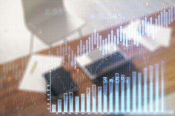 Poster - Multi exposure of abstract creative financial graph and modern desktop with computer on background, forex and investment concept