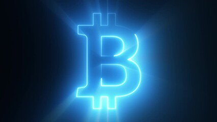 Poster - Neon bitcoin sign. Computer generated 3d render