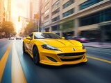 Fototapeta  - Sleek Sports Car Racing on Urban Streets - AI Generated