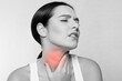 Throat Pain. Closeup Of Sick Woman With Sore Throat Feeling Bad