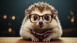  a hedgehog with small square glasses looking amused