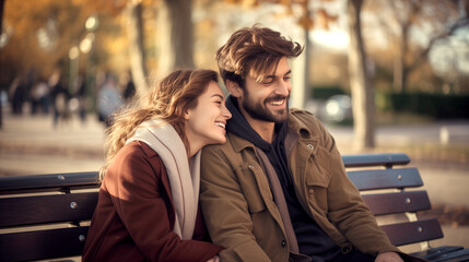 Wall Mural - couple sitting on bench in park