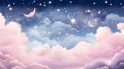 Wall Mural - background with clouds and stars A celestial design featuring a night sky filled