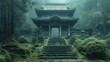 A Japanese abandoned temple in a mossy forest. Generative AI.